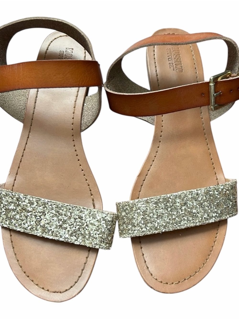 Mossimo Supply Co Gold Glitter Brown Ankle Strap Sandals Size 11 - Picture 2 of 8